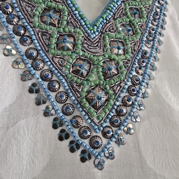 Bella Tu White Cotton Tunic with Exquisite Beadwork,  L - Picture 13 of 13